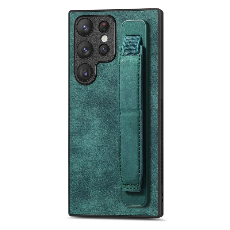 For Samsung Galaxy S22 Ultra 5G Retro Wristband Holder Leather Back Phone Case(Green) - Galaxy S22 Ultra 5G Cases by PMC TechLife | Online Shopping South Africa | PMC TechLife