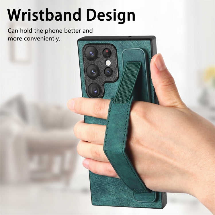 For Samsung Galaxy S22 Ultra 5G Retro Wristband Holder Leather Back Phone Case(Green) - Galaxy S22 Ultra 5G Cases by PMC Jewellery | Online Shopping South Africa | PMC Jewellery