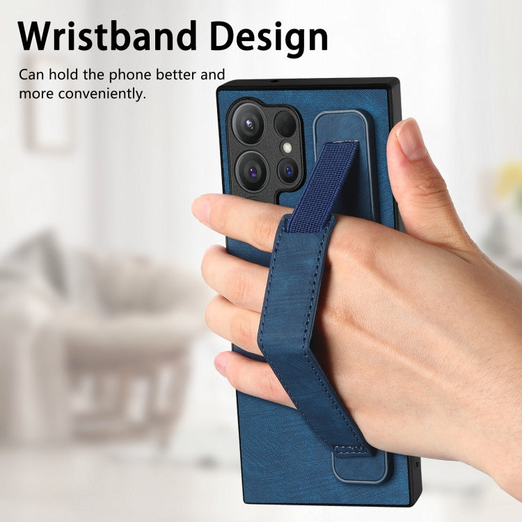 For Samsung Galaxy S24 Ultra 5G Retro Wristband Holder Leather Back Phone Case(Blue) - free shipping - PMC TechLife - Order now!