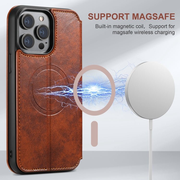 For iPhone 15 Pro Max Suteni J05 Leather Magnetic MagSafe Phone Case(Khaki) - iPhone 15 Pro Max Cases by Suteni | Online Shopping South Africa | PMC Jewellery | Buy Now Pay Later Mobicred