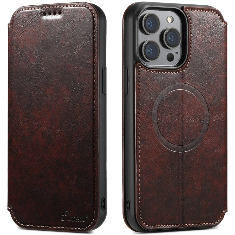 For iPhone 15 Pro Suteni J05 Leather Magnetic MagSafe Phone Case(Brown) - iPhone 15 Pro Cases by Suteni | Online Shopping South Africa | PMC Jewellery | Buy Now Pay Later Mobicred