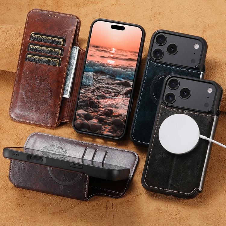For iPhone 15 Pro Max Suteni J05 Leather Magnetic MagSafe Phone Case(Khaki) - free shipping - PMC Jewellery - Order now!
