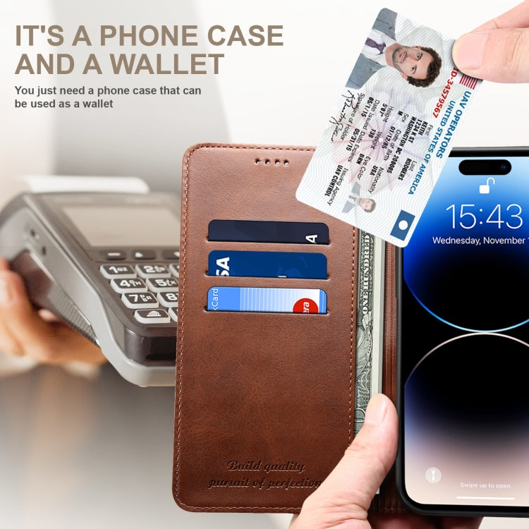 For iPhone 16 Suteni Calf Texture Horizontal Flip Leather Phone Case(Brown) - free shipping - PMC Jewellery - Order now!