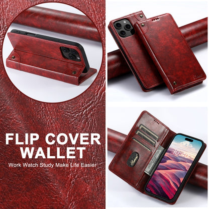 For iPhone 16 Suteni Baroque Calf Texture Buckle Wallet Leather Phone Case(Red) - iPhone 16 Cases by Suteni | Online Shopping South Africa | PMC Jewellery | Buy Now Pay Later Mobicred