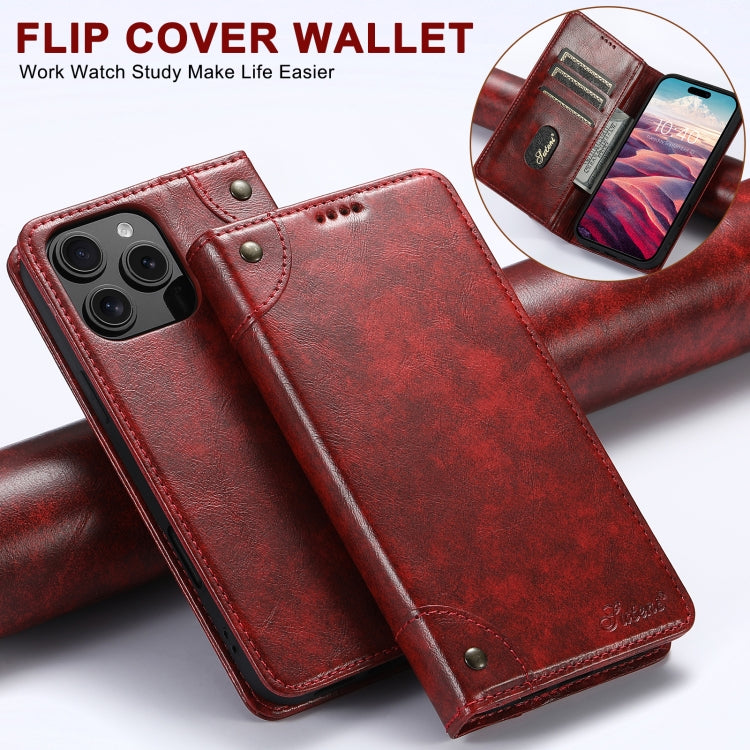 For iPhone 16 Plus Suteni Baroque Calf Texture Buckle Wallet Leather Phone Case(Red) - iPhone 16 Plus Cases by Suteni | Online Shopping South Africa | PMC Jewellery | Buy Now Pay Later Mobicred