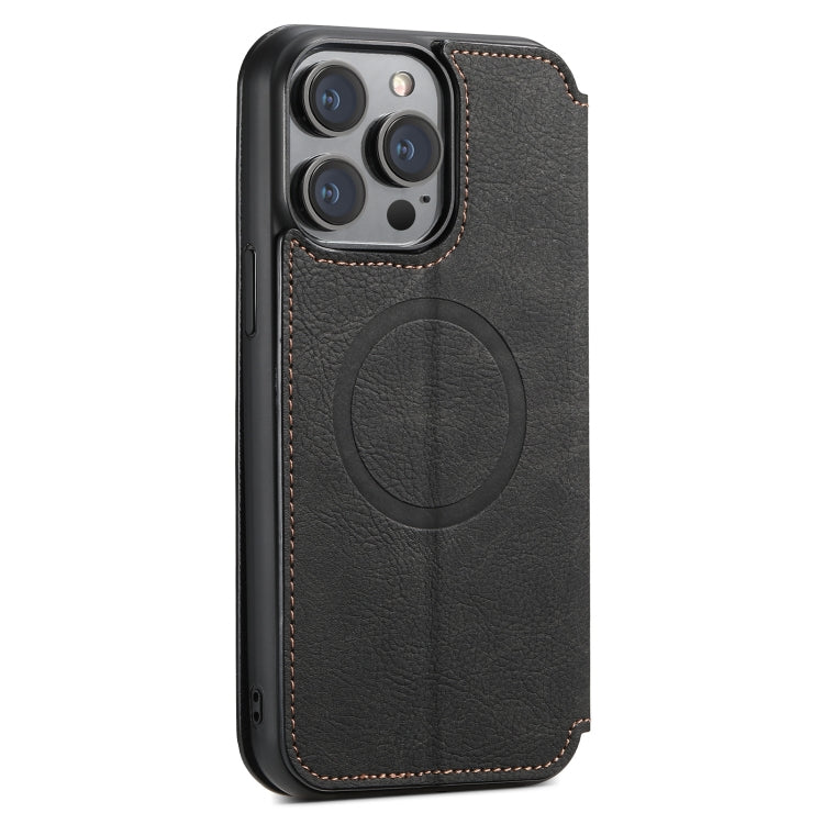 For iPhone 15 Plus Suteni J06 Retro Matte Litchi Texture Leather MagSafe Phone Case(Black) - free shipping - PMC Jewellery - Order now!