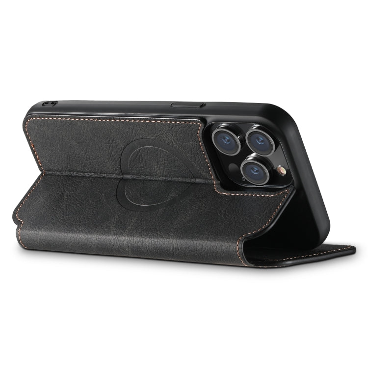 For iPhone 15 Suteni J06 Retro Matte Litchi Texture Leather MagSafe Phone Case(Black) - iPhone 15 Cases by Suteni | Online Shopping South Africa | PMC Jewellery | Buy Now Pay Later Mobicred