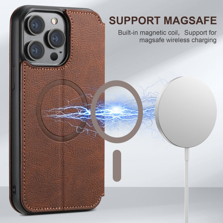 For iPhone 16 Suteni J06 Retro Matte Litchi Texture Leather MagSafe Phone Case(Brown) - iPhone 16 Cases by Suteni | Online Shopping South Africa | PMC Jewellery | Buy Now Pay Later Mobicred