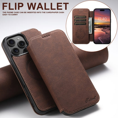 For iPhone 16 Pro Suteni J06 Retro Matte Litchi Texture Leather MagSafe Phone Case(Brown) - iPhone 16 Pro Cases by Suteni | Online Shopping South Africa | PMC Jewellery | Buy Now Pay Later Mobicred