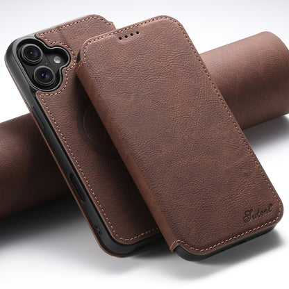 For iPhone 16 Plus Suteni J06 Retro Matte Litchi Texture Leather MagSafe Phone Case(Brown) - iPhone 16 Plus Cases by Suteni | Online Shopping South Africa | PMC Jewellery | Buy Now Pay Later Mobicred