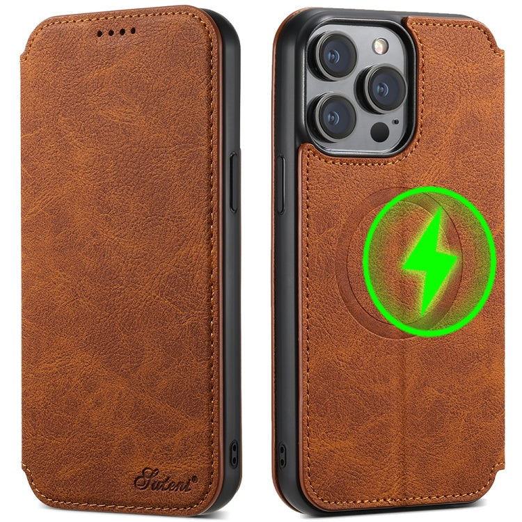 For iPhone 16 Plus Suteni J06 Retro Matte Litchi Texture Leather MagSafe Phone Case(Khaki) - iPhone 16 Plus Cases by Suteni | Online Shopping South Africa | PMC Jewellery | Buy Now Pay Later Mobicred