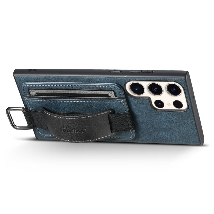 For Samsung Galaxy S24 Ultra 5G Suteni H13 Card Wallet Wrist Strap Holder PU Phone Case(Blue) - free shipping - PMC Jewellery - Order now!