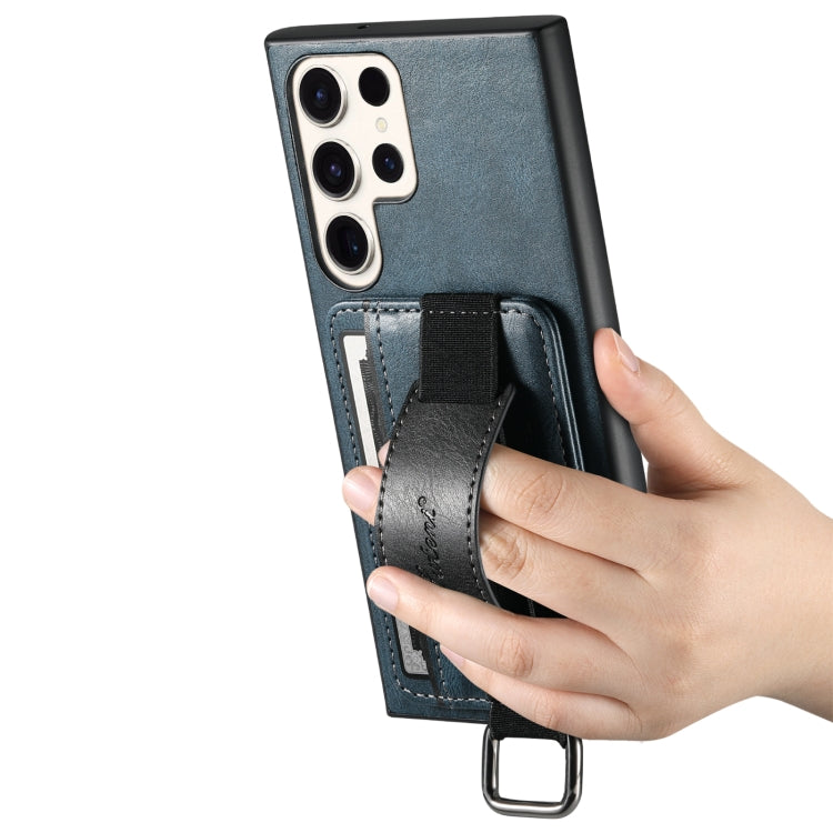 For Samsung Galaxy S24 Ultra 5G Suteni H13 Card Wallet Wrist Strap Holder PU Phone Case(Blue) - free shipping - PMC Jewellery - Order now!