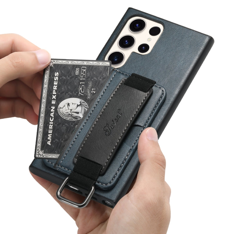 For Samsung Galaxy S24 Ultra 5G Suteni H13 Card Wallet Wrist Strap Holder PU Phone Case(Blue) - free shipping - PMC Jewellery - Order now!