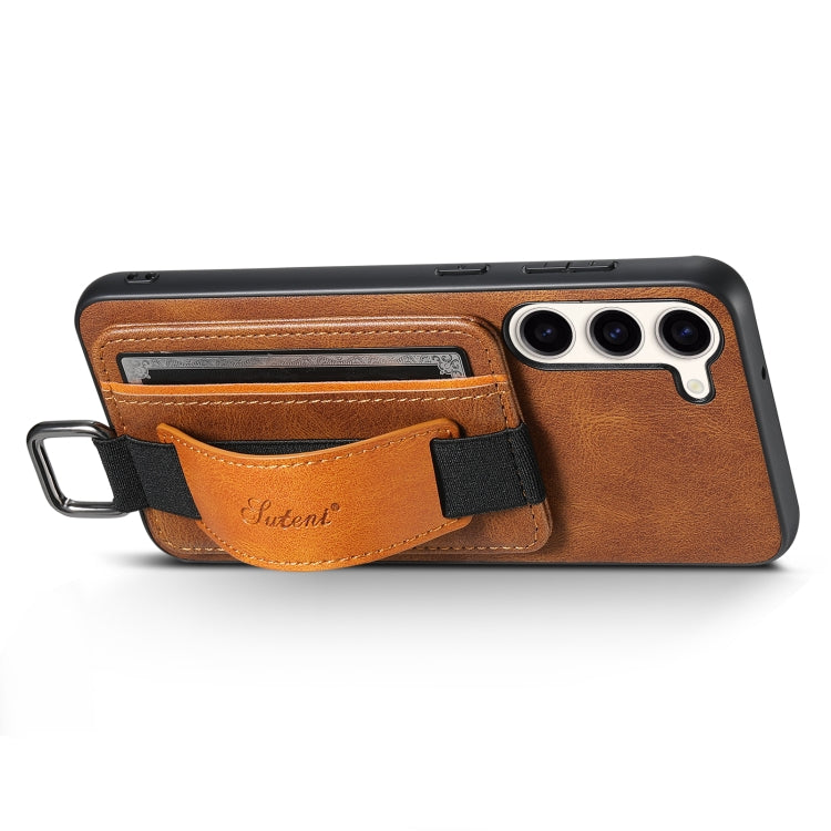 For Samsung Galaxy S24  5G Suteni H13 Card Wallet Wrist Strap Holder PU Phone Case(Brown) - free shipping - PMC Jewellery - Order now!