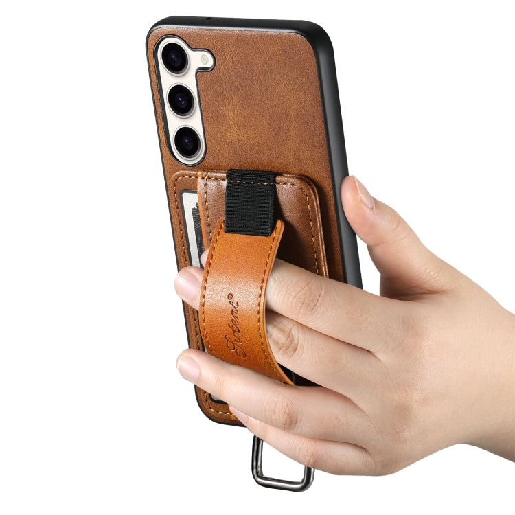 For Samsung Galaxy S24  5G Suteni H13 Card Wallet Wrist Strap Holder PU Phone Case(Brown) - free shipping - PMC Jewellery - Order now!