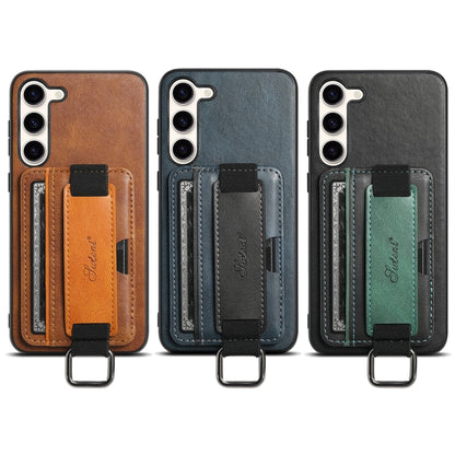 For Samsung Galaxy S24  5G Suteni H13 Card Wallet Wrist Strap Holder PU Phone Case(Brown) - Galaxy S24 5G Cases by Suteni | Online Shopping South Africa | PMC Jewellery | Buy Now Pay Later Mobicred