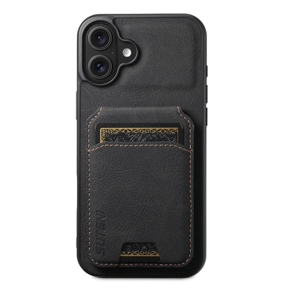 For iPhone 16 Suteni H02 Litchi Leather Card Wallet Stand Back Phone Case(Black) - iPhone 16 Cases by Suteni | Online Shopping South Africa | PMC Jewellery | Buy Now Pay Later Mobicred