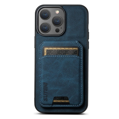 For iPhone 16 Pro Suteni H02 Litchi Leather Card Wallet Stand Back Phone Case(Blue) - iPhone 16 Pro Cases by Suteni | Online Shopping South Africa | PMC Jewellery | Buy Now Pay Later Mobicred