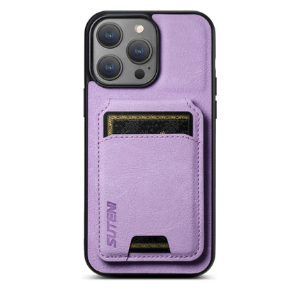 For iPhone 16 Pro Max Suteni H02 Litchi Leather Card Wallet Stand Back Phone Case(Purple) - iPhone 16 Pro Max Cases by Suteni | Online Shopping South Africa | PMC Jewellery | Buy Now Pay Later Mobicred