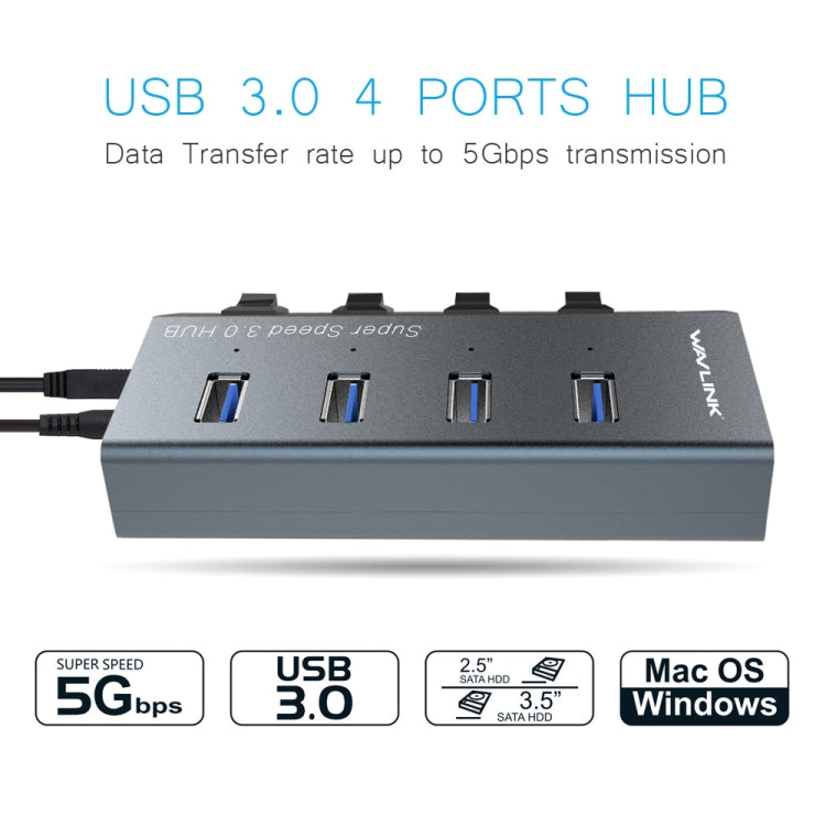 WAVLINK WL-UH3049 USB 3.0 4-Ports Desktop Fast Charger Station with Independent Switch(AU Plug) - USB 3.0 HUB by WAVLINK | Online Shopping South Africa | PMC Jewellery | Buy Now Pay Later Mobicred