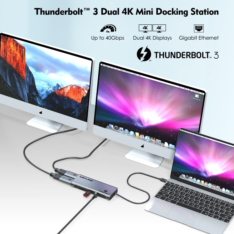 WAVLINK WL-UTD05H Thunderbolt 3 Dual 4K Mini Docking Station Converter With 2 DP to HD Adapters - Converter by WAVLINK | Online Shopping South Africa | PMC Jewellery | Buy Now Pay Later Mobicred