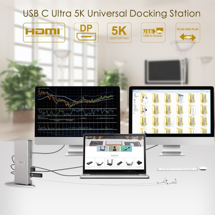 WAVLINK WL-UG69DK7 Laptops Type-C Universal Desktop Docking Station Aluminum Alloy HUB Adapter(UK Plug) - free shipping - PMC TechLife - Order now!