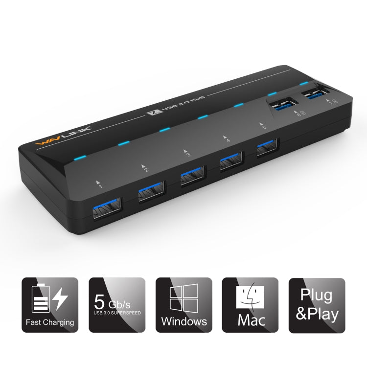 WAVLINK WL-UH3073D USB3.0 HUB Adapter 7-Port Docking Station with Individual Switch(AU Plug) - USB 3.0 HUB by WAVLINK | Online Shopping South Africa | PMC Jewellery | Buy Now Pay Later Mobicred