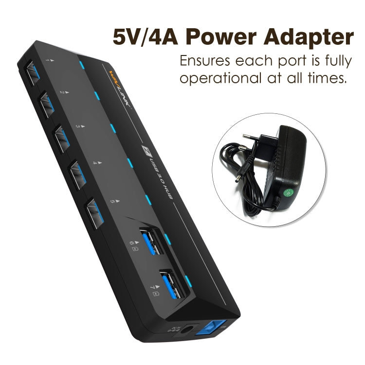 WAVLINK WL-UH3073D USB3.0 HUB Adapter 7-Port Docking Station with Individual Switch(US Plug) - USB 3.0 HUB by WAVLINK | Online Shopping South Africa | PMC Jewellery | Buy Now Pay Later Mobicred