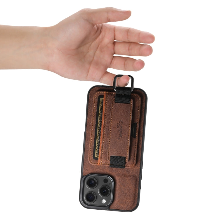 For iPhone 16 Pro Suteni H13 Litchi Leather Wrist Strap Wallet Back Phone Case(Brown) - iPhone 16 Pro Cases by Suteni | Online Shopping South Africa | PMC Jewellery | Buy Now Pay Later Mobicred