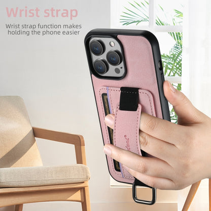 For iPhone 16 Suteni H13 Litchi Leather Wrist Strap Wallet Back Phone Case(Pink) - iPhone 16 Cases by Suteni | Online Shopping South Africa | PMC Jewellery | Buy Now Pay Later Mobicred