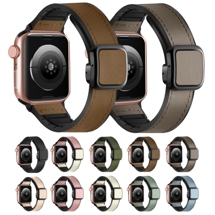 For Apple Watch SE 2023 44mm Fold Magnetic Square Buckle PU Silicone Watch Band(Black) - Watch Bands by PMC TechLife | Online Shopping South Africa | PMC TechLife | Buy Now Pay Later Mobicred