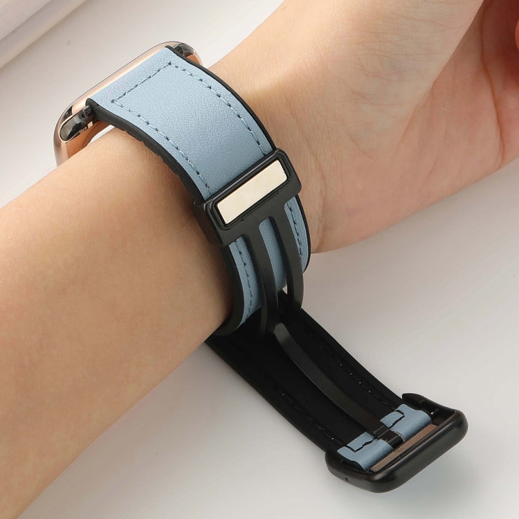 For Apple Watch SE 2023 44mm Fold Magnetic Square Buckle PU Silicone Watch Band(Black) - Watch Bands by PMC TechLife | Online Shopping South Africa | PMC TechLife | Buy Now Pay Later Mobicred