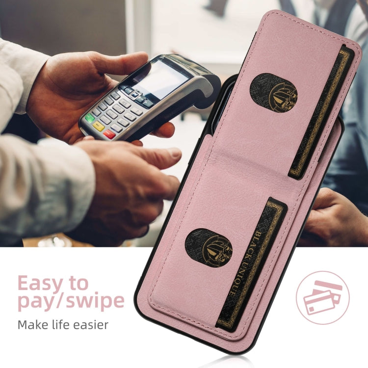 For iPhone 16 Suteni H03 Litchi Leather Card Bag Stand Back Phone Case(Pink) - free shipping - PMC Jewellery - Order now!