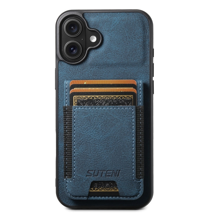 For iPhone 16 Plus Suteni H03 Litchi Leather Card Bag Stand Back Phone Case(Blue) - iPhone 16 Plus Cases by Suteni | Online Shopping South Africa | PMC Jewellery | Buy Now Pay Later Mobicred