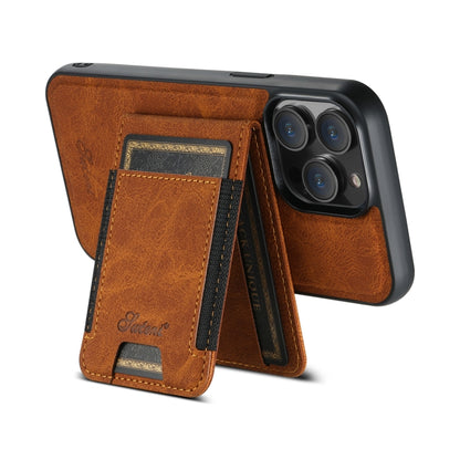 For iPhone 15 Pro Max Suteni H17 Litchi Texture Leather MagSafe Detachable Wallet Phone Case(Khaki) - iPhone 15 Pro Max Cases by Suteni | Online Shopping South Africa | PMC Jewellery | Buy Now Pay Later Mobicred