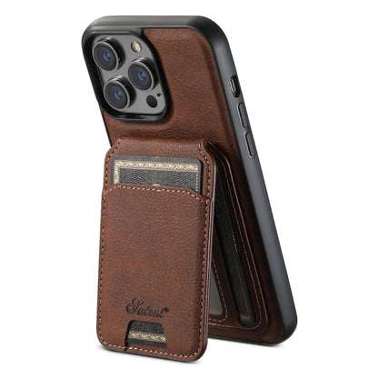 For iPhone 15 Plus Suteni H17 Litchi Texture Leather MagSafe Detachable Wallet Phone Case(Brown) - iPhone 15 Plus Cases by Suteni | Online Shopping South Africa | PMC Jewellery | Buy Now Pay Later Mobicred