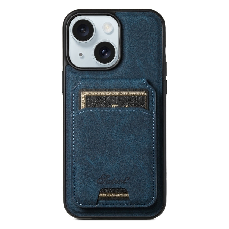 For iPhone 15 Plus Suteni H17 Litchi Texture Leather MagSafe Detachable Wallet Phone Case(Blue) - iPhone 15 Plus Cases by Suteni | Online Shopping South Africa | PMC Jewellery | Buy Now Pay Later Mobicred