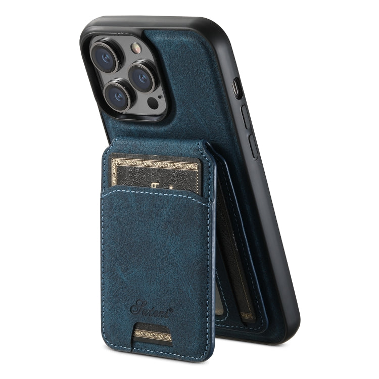 For iPhone 15 Plus Suteni H17 Litchi Texture Leather MagSafe Detachable Wallet Phone Case(Blue) - iPhone 15 Plus Cases by Suteni | Online Shopping South Africa | PMC Jewellery | Buy Now Pay Later Mobicred