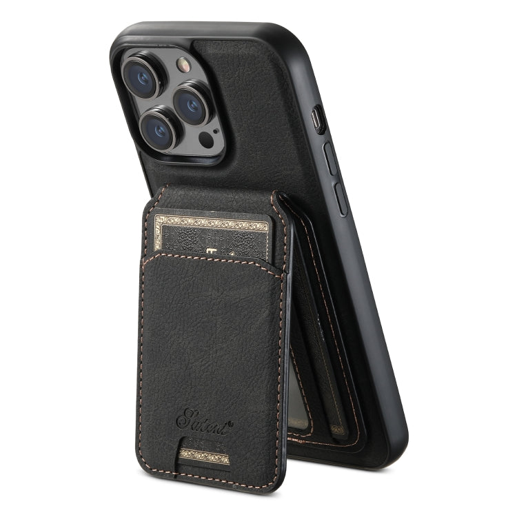 For iPhone 14 Pro Suteni H17 Litchi Texture Leather MagSafe Detachable Wallet Phone Case(Black) - iPhone 14 Pro Cases by Suteni | Online Shopping South Africa | PMC Jewellery | Buy Now Pay Later Mobicred