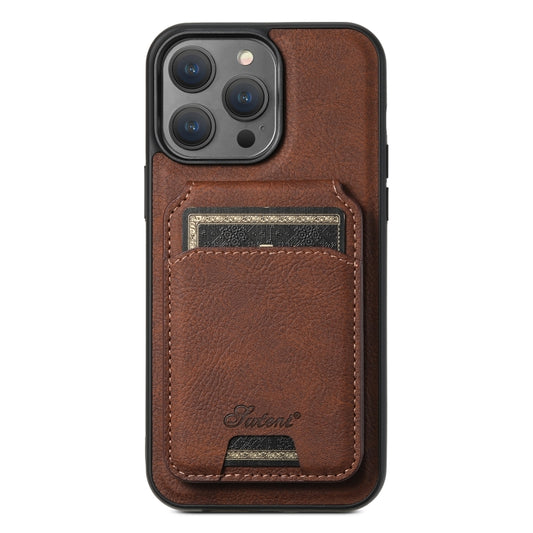 For iPhone 14 Pro Suteni H17 Litchi Texture Leather MagSafe Detachable Wallet Phone Case(Brown) - iPhone 14 Pro Cases by Suteni | Online Shopping South Africa | PMC Jewellery | Buy Now Pay Later Mobicred