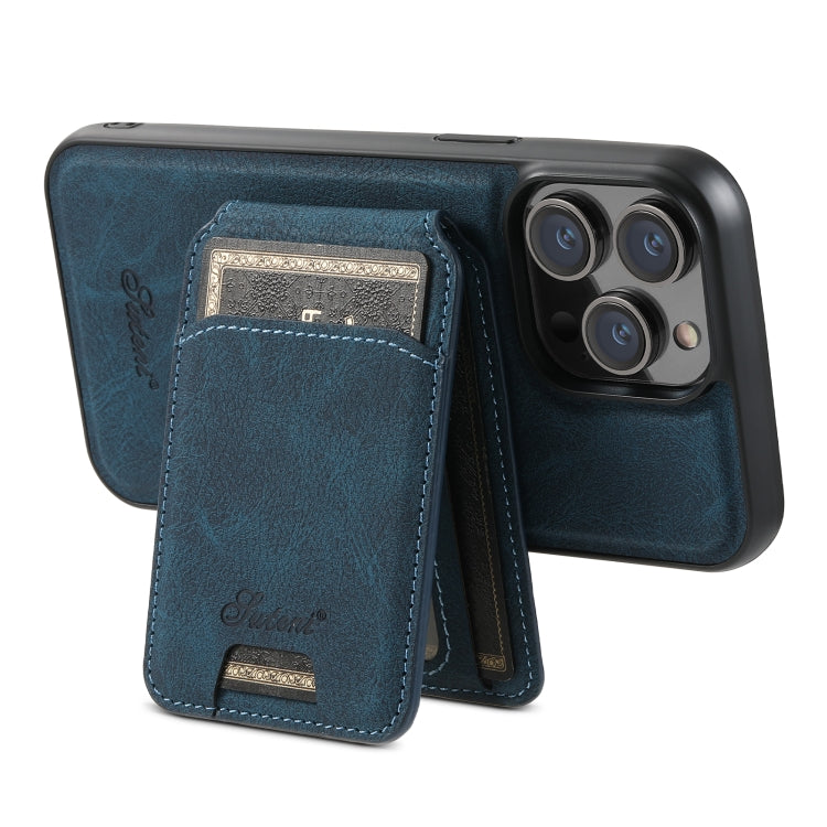 For iPhone 13 Pro Max Suteni H17 Litchi Texture Leather MagSafe Detachable Wallet Phone Case(Blue) - iPhone 13 Pro Max Cases by Suteni | Online Shopping South Africa | PMC Jewellery | Buy Now Pay Later Mobicred