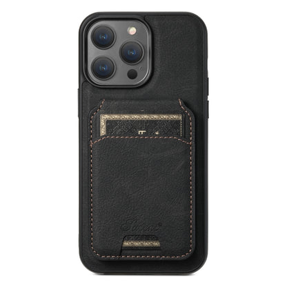 For iPhone 12 Pro Max Suteni H17 Litchi Texture Leather MagSafe Detachable Wallet Phone Case(Black) - iPhone 12 Pro Max Cases by Suteni | Online Shopping South Africa | PMC Jewellery | Buy Now Pay Later Mobicred