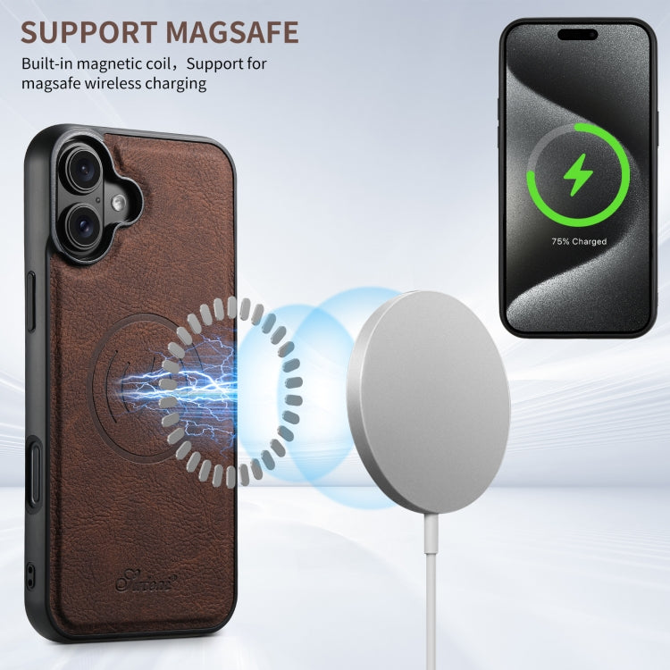 For iPhone 16 Suteni H17 Litchi Texture Leather MagSafe Detachable Wallet Phone Case(Brown) - iPhone 16 Cases by Suteni | Online Shopping South Africa | PMC Jewellery | Buy Now Pay Later Mobicred