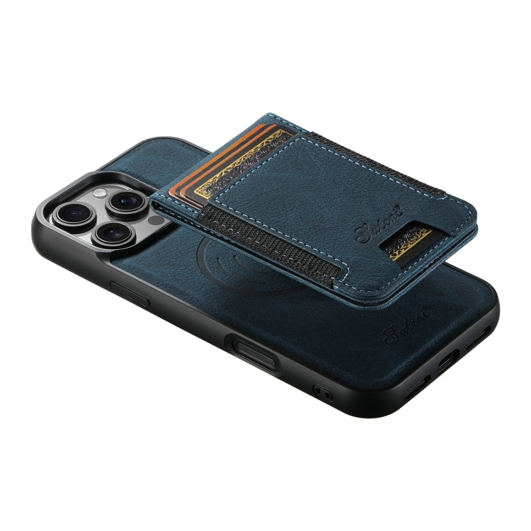 For iPhone 16 Pro Suteni H17 Litchi Texture Leather MagSafe Detachable Wallet Phone Case(Blue) - iPhone 16 Pro Cases by Suteni | Online Shopping South Africa | PMC Jewellery | Buy Now Pay Later Mobicred