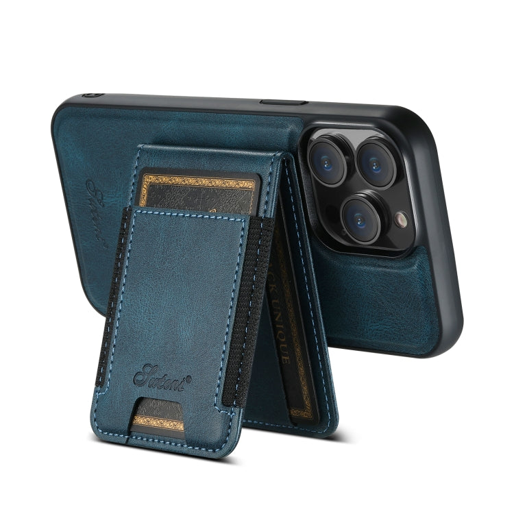 For iPhone 15 Pro Max Suteni H17 Oil Eax Leather MagSafe Detachable Wallet Phone Case(Blue) - iPhone 15 Pro Max Cases by Suteni | Online Shopping South Africa | PMC Jewellery | Buy Now Pay Later Mobicred