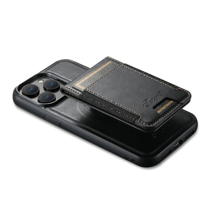 For iPhone 12 Pro Suteni H17 Oil Eax Leather MagSafe Detachable Wallet Phone Case(Black) - iPhone 12 / 12 Pro Cases by Suteni | Online Shopping South Africa | PMC Jewellery | Buy Now Pay Later Mobicred