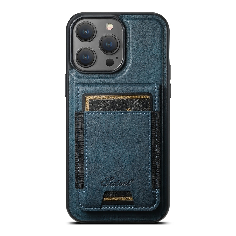 For iPhone 12 Pro Suteni H17 Oil Eax Leather MagSafe Detachable Wallet Phone Case(Blue) - iPhone 12 / 12 Pro Cases by Suteni | Online Shopping South Africa | PMC Jewellery | Buy Now Pay Later Mobicred