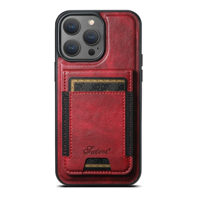 For iPhone 15 Pro Suteni H17 Oil Eax Leather MagSafe Detachable Wallet Phone Case(Red) - iPhone 15 Pro Cases by Suteni | Online Shopping South Africa | PMC Jewellery | Buy Now Pay Later Mobicred