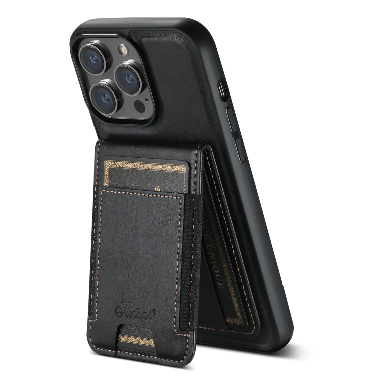 For iPhone 15 Suteni H17 Oil Eax Leather MagSafe Detachable Wallet Phone Case(Black) - iPhone 15 Cases by Suteni | Online Shopping South Africa | PMC Jewellery | Buy Now Pay Later Mobicred